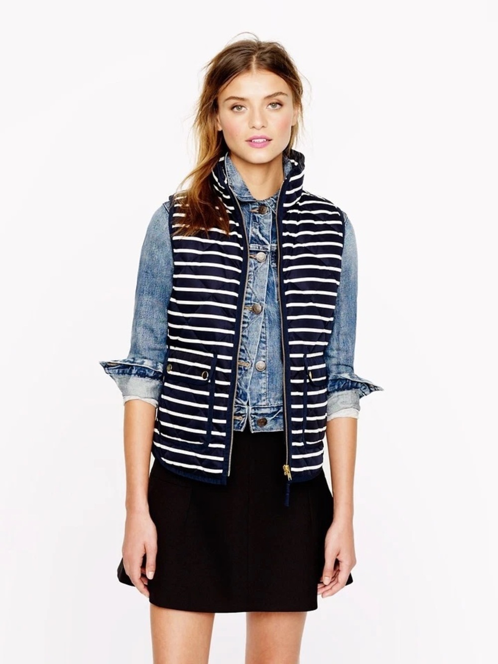 J.Crew Excursion Quilted Vest in Stripe Striped Puffer Vest Blue & White Small